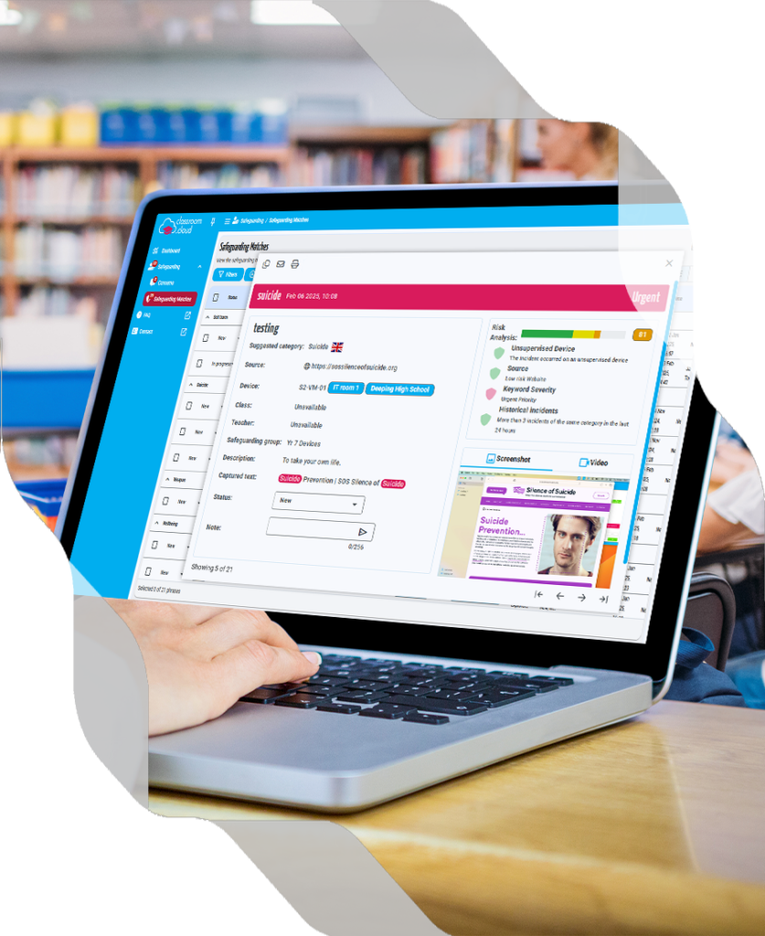 Classroomcloud- alerte et notification mots clés - phrases de recherche - contrôle - école numérique - Belgique