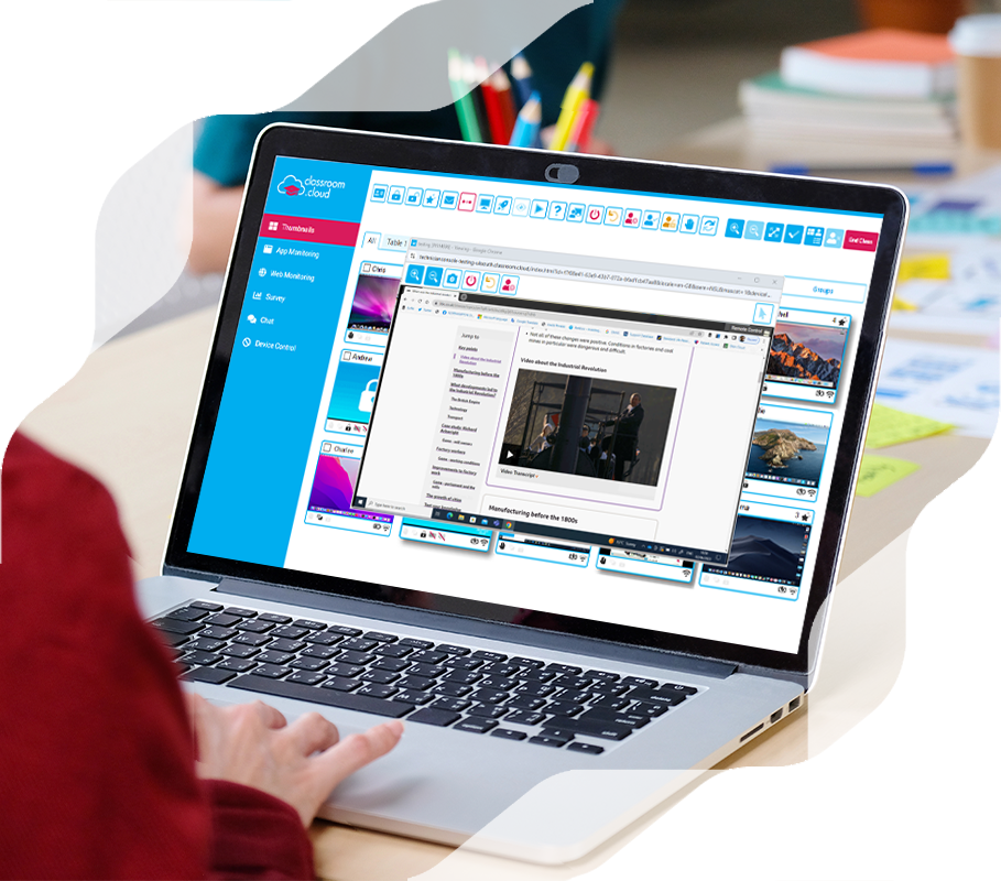 classroom.cloud - logiciel de gestion de cours - en classe ou à distance - surveillance activités des écrans, interactions étudiants- élèves - megabyte applications Belgique école numérique